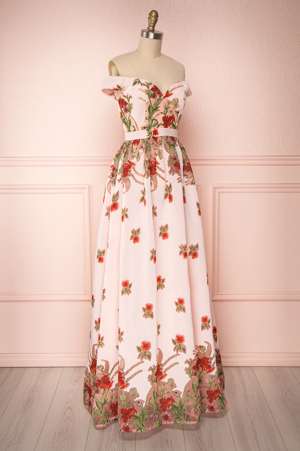 Misawa Blush Pink Floral A-Line Maxi Dress | Boutique 1861 side view 