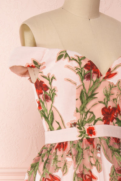 Misawa Blush Pink Floral A-Line Maxi Dress | Boutique 1861 side close-up