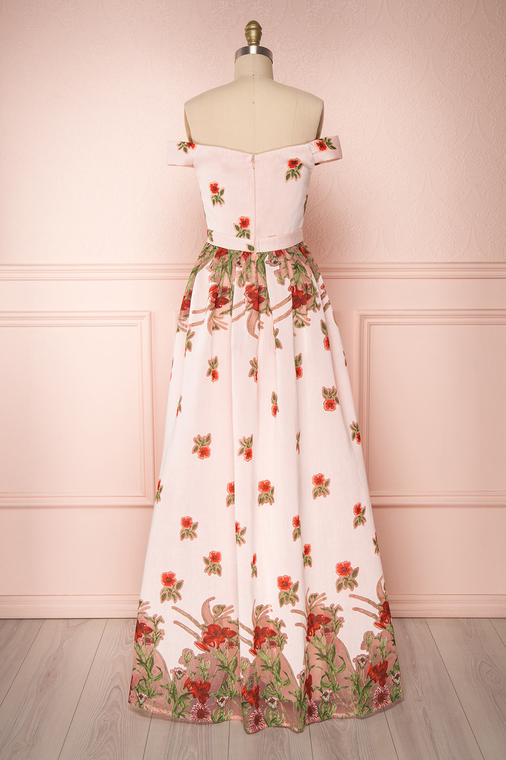 Misawa Blush Pink Floral A-Line Maxi Dress | Boutique 1861 back view