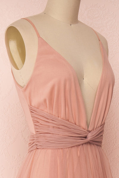 Miyawaka Blush Pink Tulle Gown w/ Plunging Neckline | Boutique 1861 4