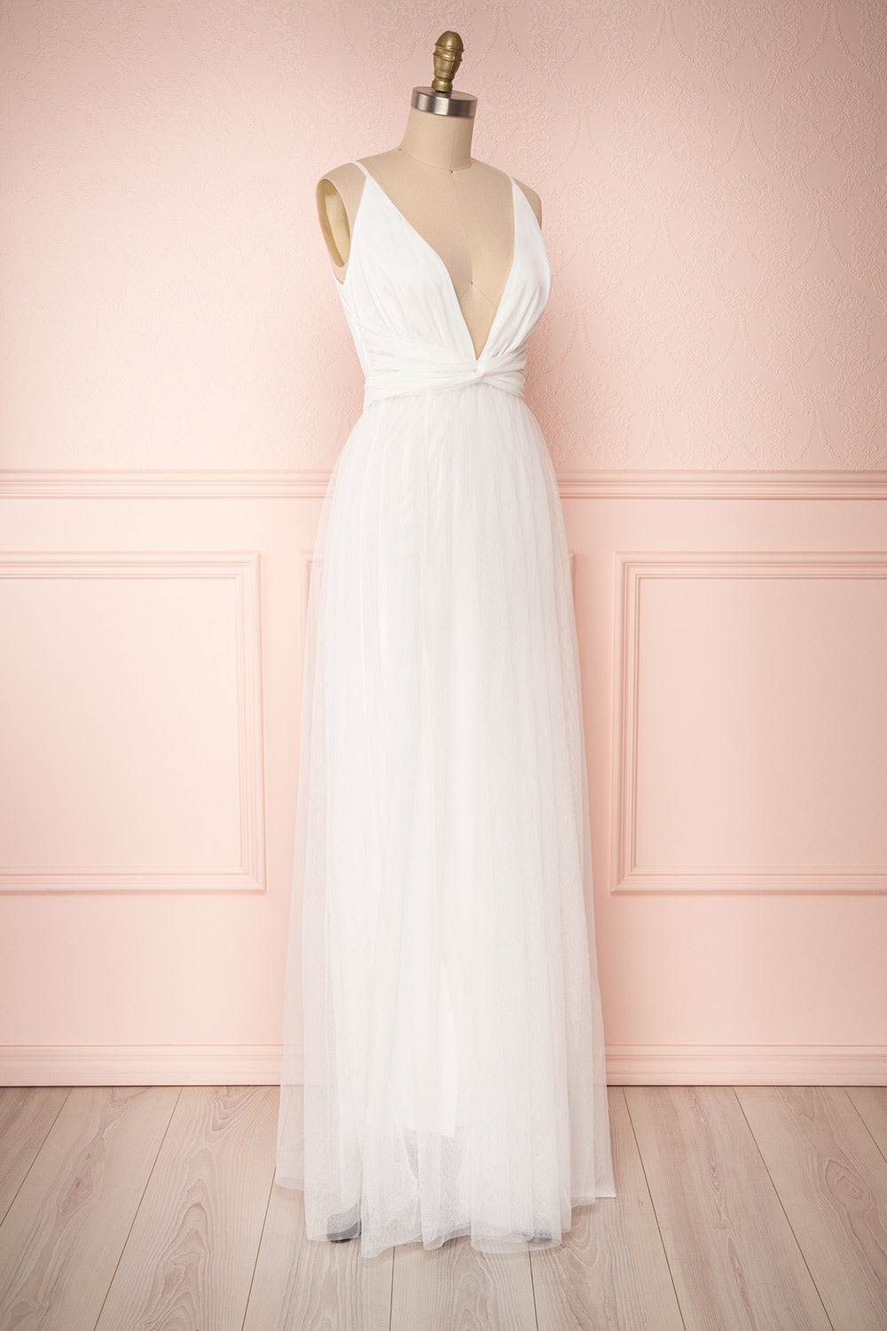 Miyawaka Blanc White Tulle Gown w/ Plunging Neckline | Boudoir 1861