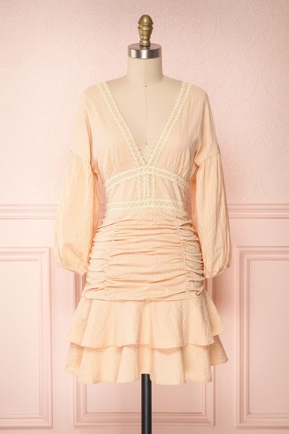 Mizunami Beige Ruched Vintage Inspired Dress | Boutique 1861