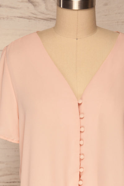 Milawa Light Pink Short Sleeve Blouse | La petite garçonne front close up