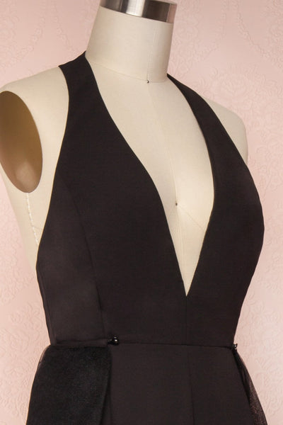 Mlynary Black Jumpsuit w/ Removable Tulle Panel side close up | Boutique 1861