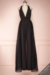Mlynary Black Jumpsuit w/ Removable Tulle Panel front view FS | Boutique 1861