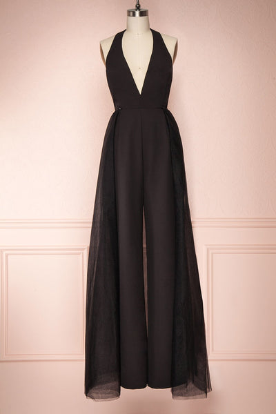 Mlynary Black Jumpsuit w/ Removable Tulle Panel | Boutique 1861