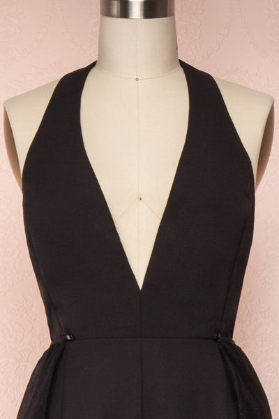 Mlynary Black Jumpsuit w/ Removable Tulle Panel front close up jupe | Boutique 1861