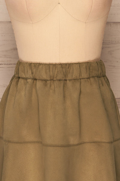 Modena Khaki Short Faux Suede Skirt | La petite garçonne  front close up