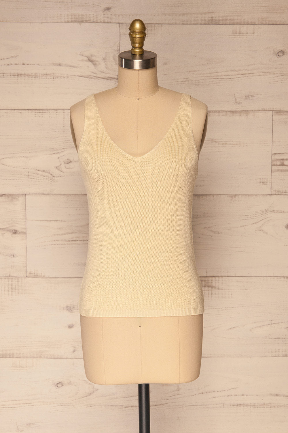 Moika Beige Knitted V-Neck Cami | La petite garçonne  front view