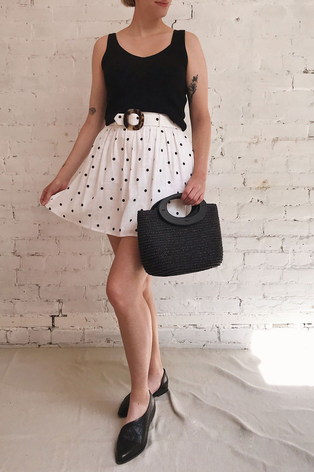 Duravel White Polka Dot Short Skirt | La petite garçonne model look