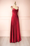 Moira Burgundy Cowl Neck Satin Maxi Dress w/ High Slit | Boutique 1861 side view
