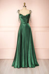 Moira Green Cowl Neck Satin Maxi Dress w/ High Slit | Boutique 1861 front view