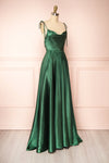 Moira Green Cowl Neck Satin Maxi Dress w/ High Slit | Boutique 1861 side view