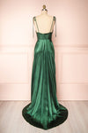 Moira Green Cowl Neck Satin Maxi Dress w/ High Slit | Boutique 1861 back view