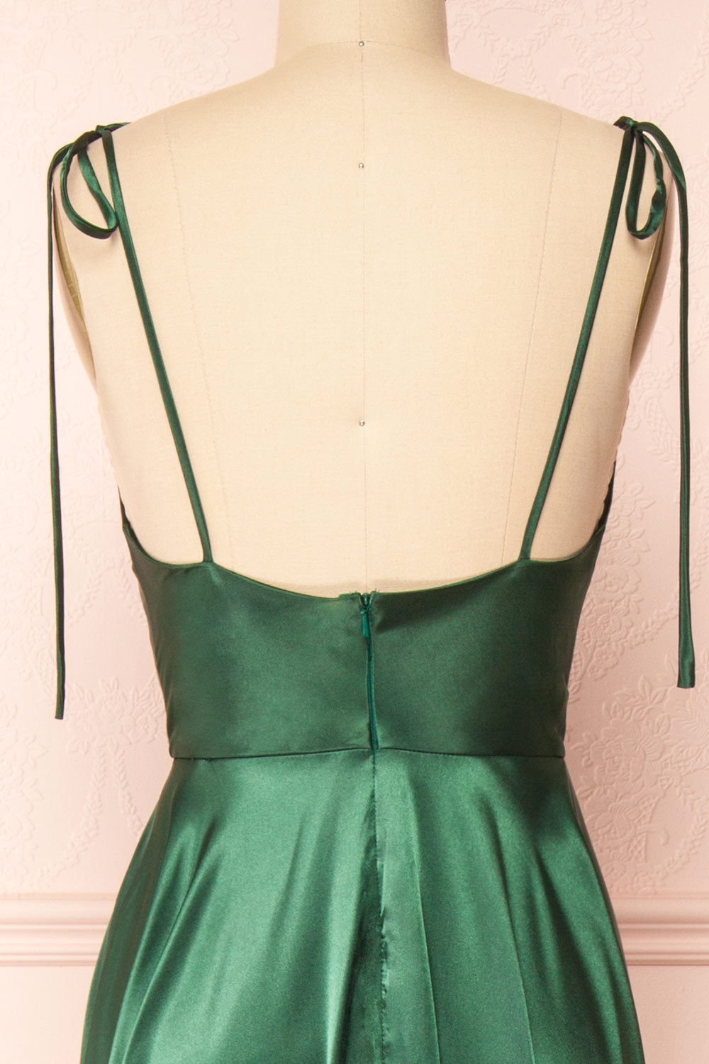 Mila Asymmetric Cowl Neck Satin Slip Dress in Emerald Green