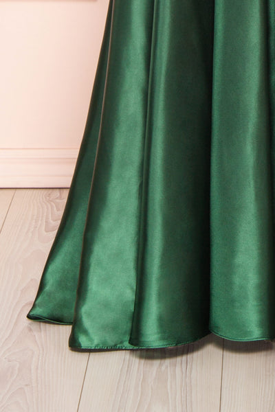 Moira Green Cowl Neck Satin Maxi Dress w/ High Slit | Boutique 1861 bottom