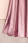 Moira Mauve Cowl Neck Satin Maxi Dress w/ High Slit | Boutique 1861 bottom