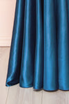 Moira Navy Cowl Neck Satin Maxi Dress w/ High Slit | Boutique 1861 bottom