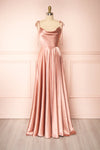 Moira Pink Cowl Neck Satin Maxi Dress w/ High Slit | Boutique 1861 front view