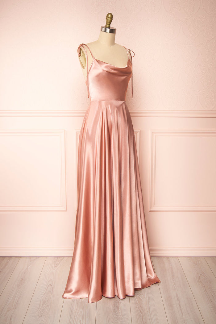 Lustrous Cowl Neck Maxi Dress Pink