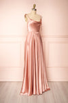 Moira Pink Cowl Neck Satin Maxi Dress w/ High Slit | Boutique 1861 side view
