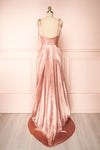 Moira Pink Cowl Neck Satin Maxi Dress w/ High Slit | Boutique 1861 back view