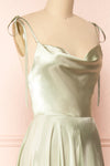 Moira Sage Cowl Neck Satin Maxi Dress w/ High Slit | Boutique 1861 side close-up