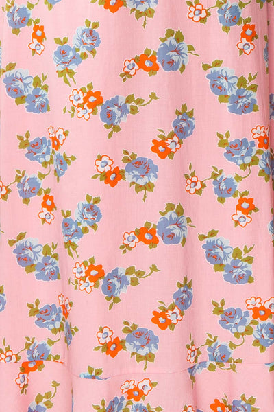 Mondina Pink Floral Short Sleeve Maxi Dress fabric | Boutique 1861