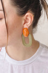 Mongo Green Colorful Oval Earrings | La petite garçonne on model