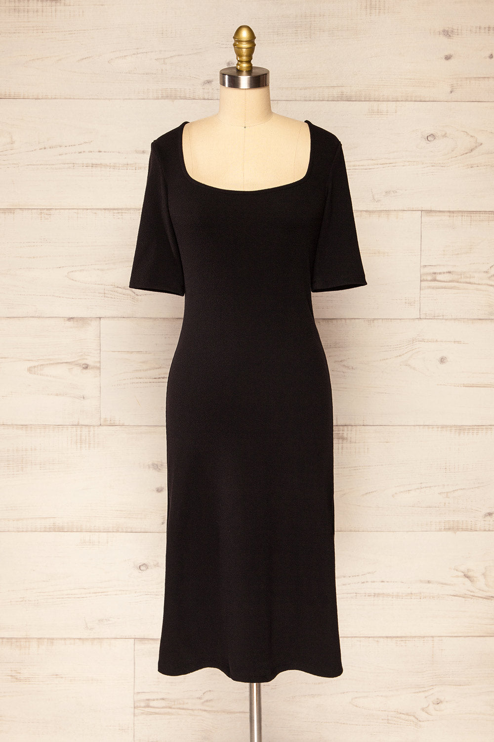 Monza Black Fitted Square Neck Midi Dress | La petite garçonne front view 