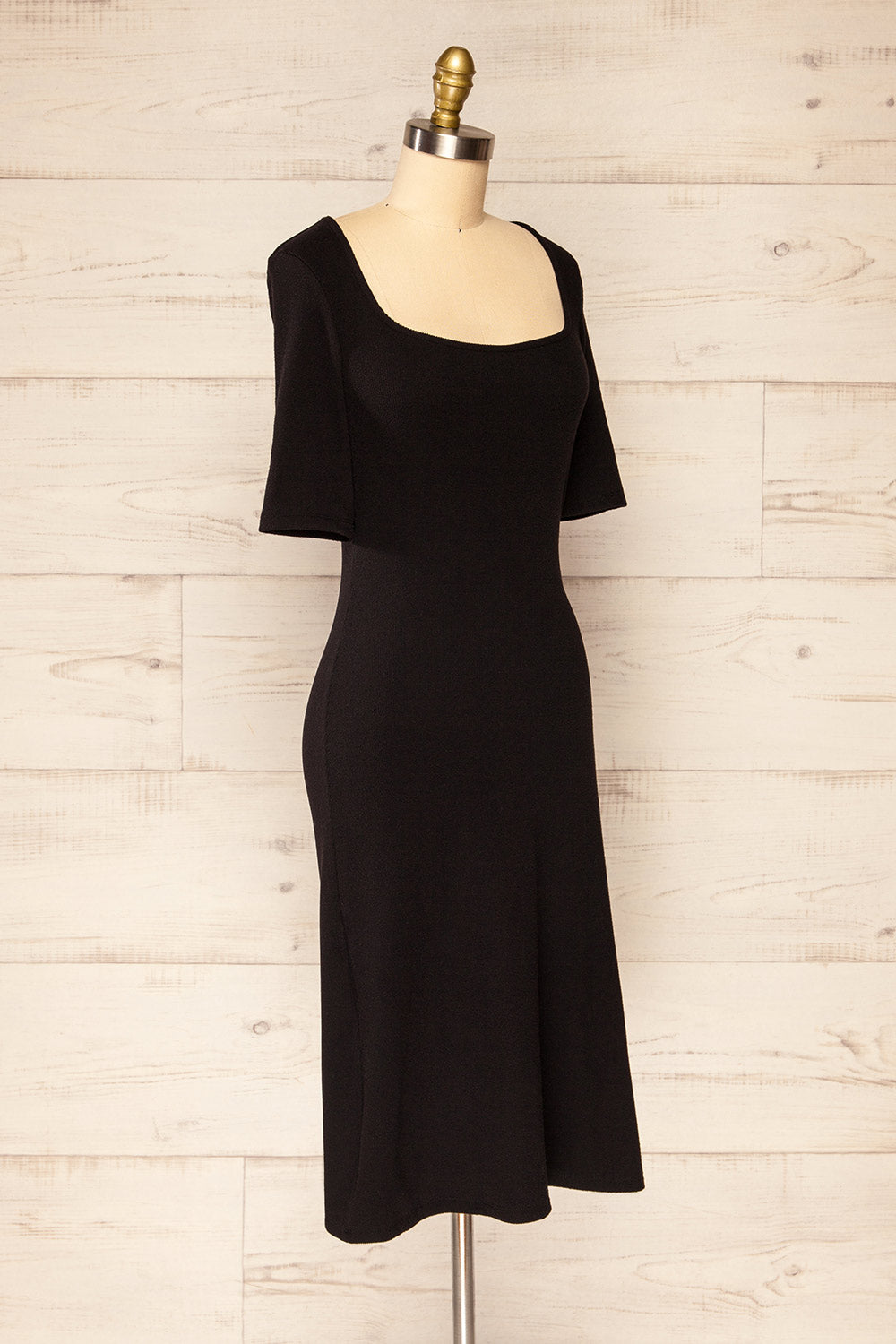 Monza Black Fitted Square Neck Midi Dress | La petite garçonne side view 