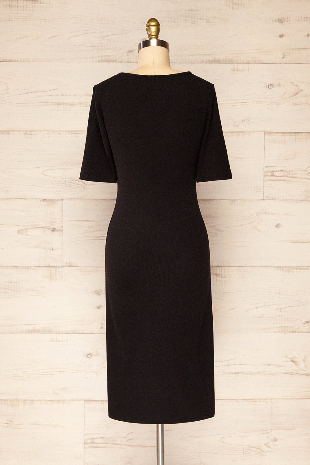 Monza Black Fitted Square Neck Midi Dress | La petite garçonne back view 