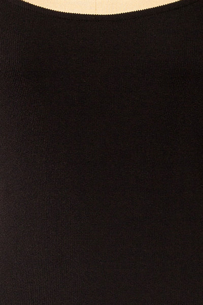 Monza Black Fitted Square Neck Midi Dress | La petite garçonne fabric