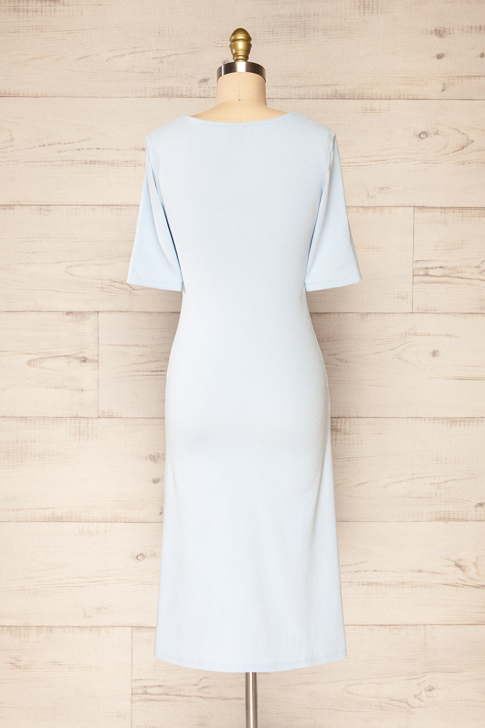 Monza Blue Fitted Square Neck Midi Dress | La petite garçonne back view 