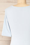 Monza Blue Fitted Square Neck Midi Dress | La petite garçonne back close-up