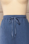 Morag Blue Knit Drawstring Joggers | La petite garçonne front close-up