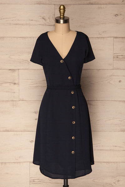 Moreton Navy Button-Down Shirt Dress w Belt | La Petite Garçonne