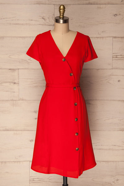 Moreton Red Button-Down Shirt Dress w Belt | La Petite Garçonne