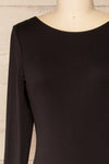 Mosta Black Long Sleeve Bodysuit | La petite garçonne front close-up