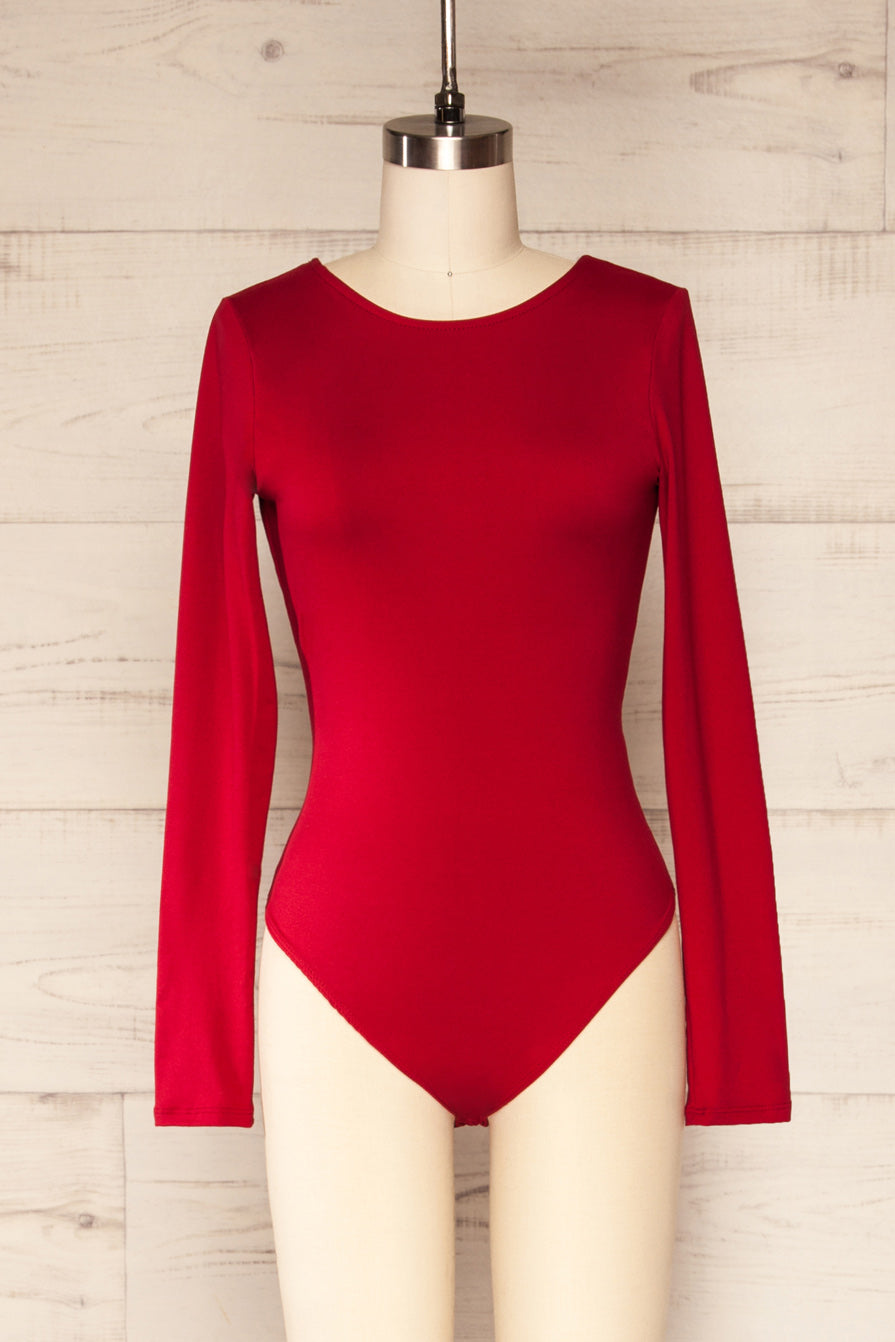 Mosta Red Long Sleeve Low Back Bodysuit | La petite garçonne plus