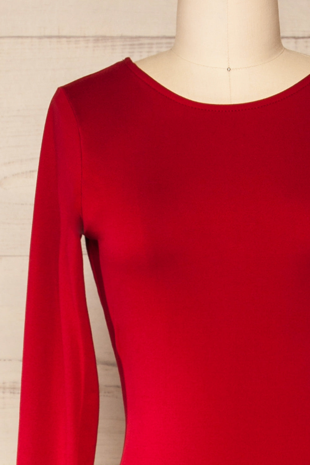 Mosta Red Long Sleeve Bodysuit | La petite garçonne front close-up