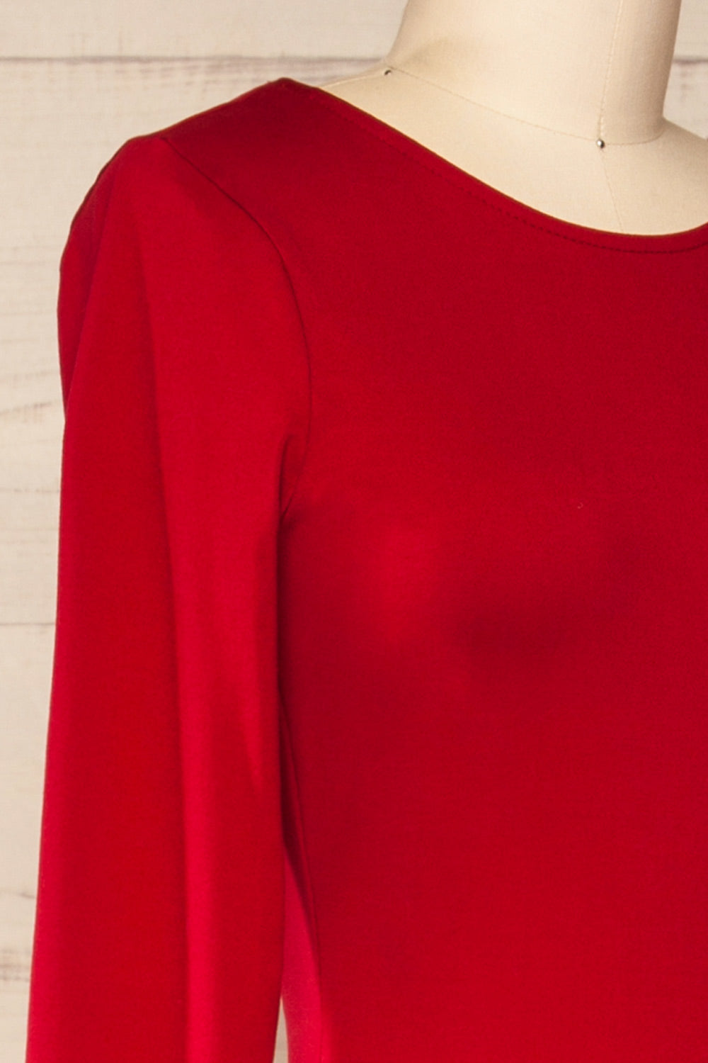 Mosta Red Long Sleeve Bodysuit | La petite garçonne side close-up