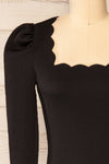 Mragowo Black Ribbed Long Sleeve Top | La petite garçonne front close-up