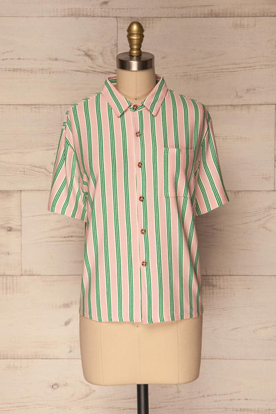 Mrocza Pink & Green Striped Button-Up Shirt | La Petite Garçonne 1