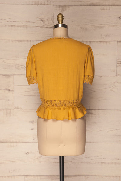 Muizen Mustard Yellow Short Sleeved Blouse w Lace | La Petite Garçonne 5