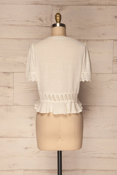 Muizen White Short Sleeved Blouse with Lace | La Petite Garçonne 5