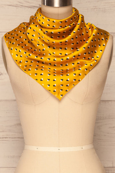 Mullary Mustard Yellow Heart Patterned Scarf bandana close-up | La Petite Garçonne