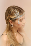 Muriel Gold Rhinestones & Pearls Gatsby Headband | Boutique 1861 on model