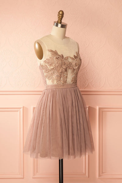 Mya Tan Taupe Lace & Tulle A-Line Dress | Boutique 1861