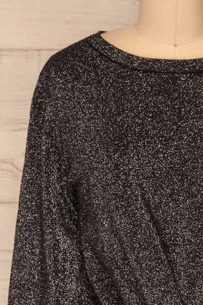 Mychaljo Black Sparkly Long Sleeved Top | La Petite Garçonne front close-up